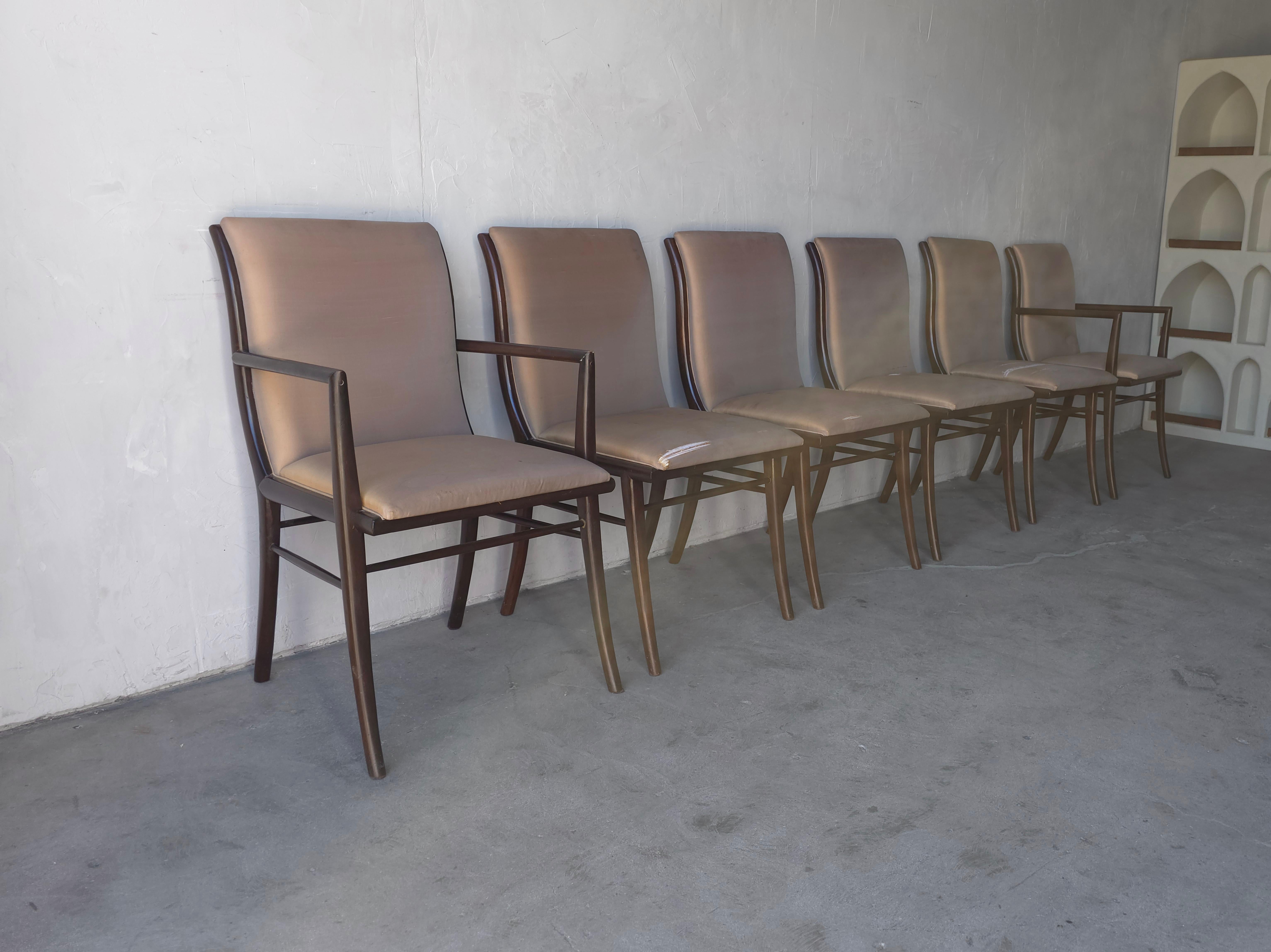 Noyer Set of 6 Sabre Leg Dining Chairs by Robsjohn-Gibbings en vente