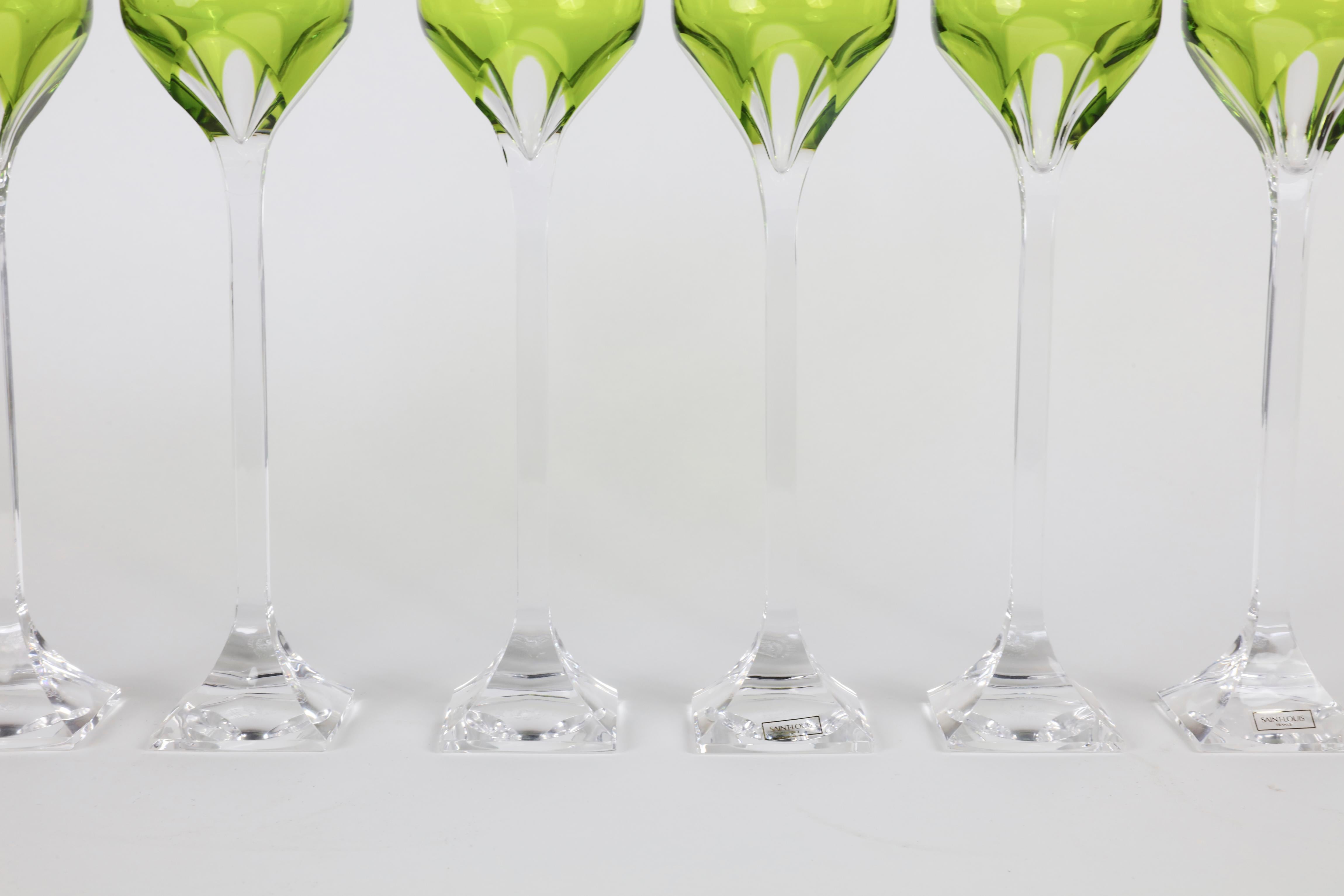 Set of 6 Saint Louis Lime Green Glasses 2
