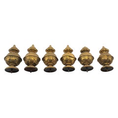 Set of 6 Salvaged Antique Brass Architectural Furniture or Curtain Rod Finials