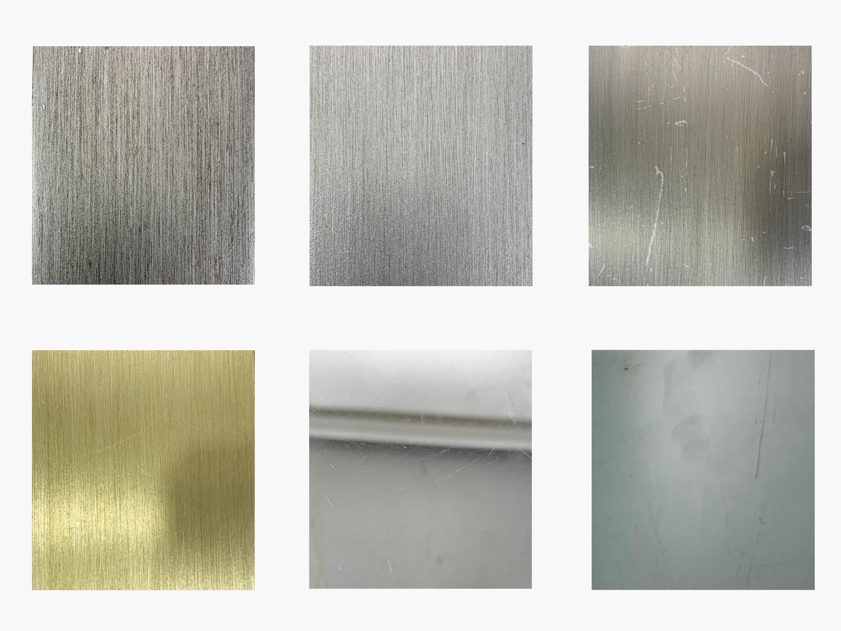 Campioni di console/armadio City XL. 

Consiste in : 
-Foglia d'argento - Scuro
- Ritratto  Foglia d'argento - Light
- Metallo antracite
- Ottone spazzolato
- Acciaio inox lucido 
- Vetro fumé