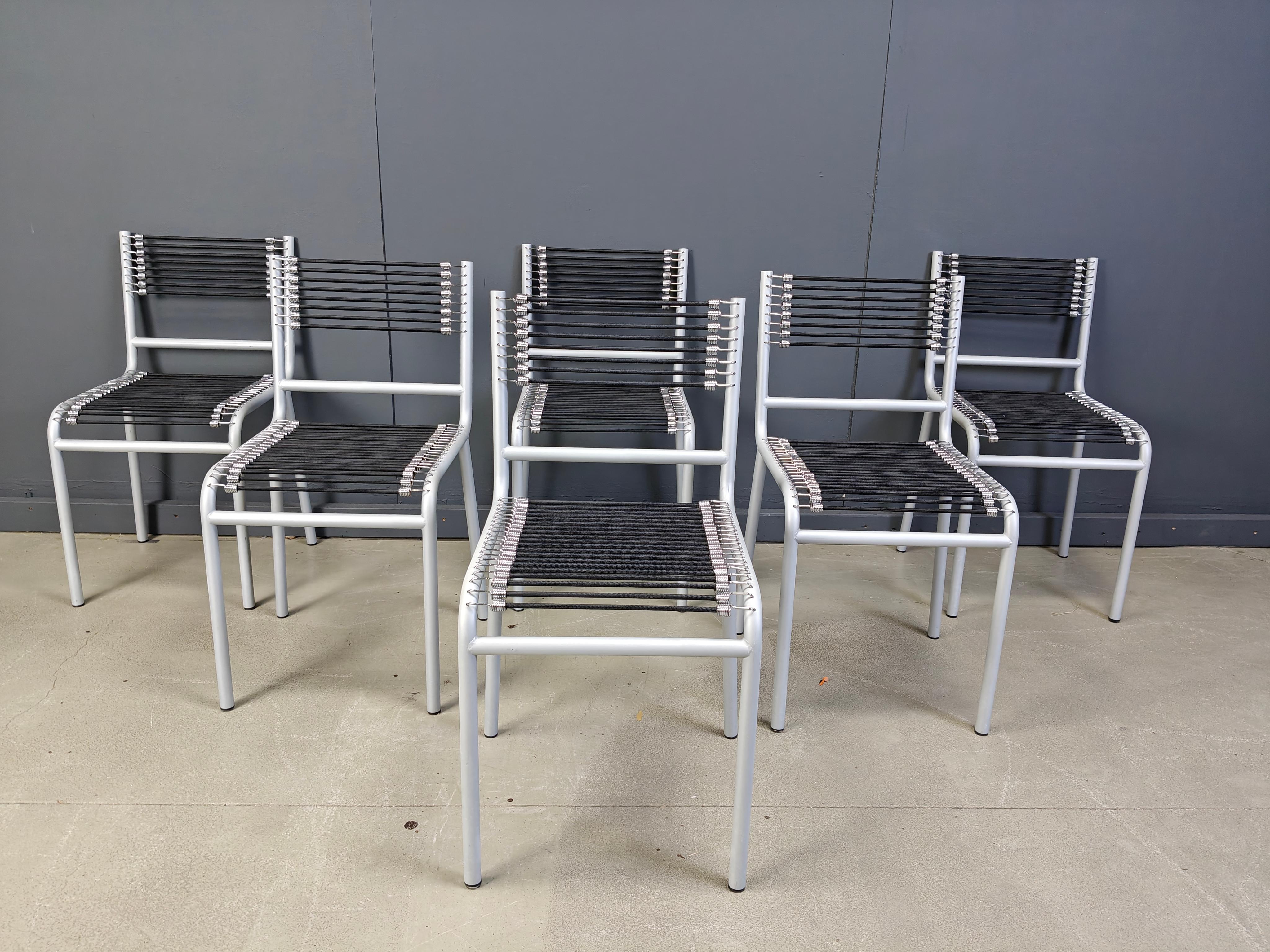 Ensemble de 6 chaises de salle à manger Sandow par Rene Herbst, années 1980 en vente 5