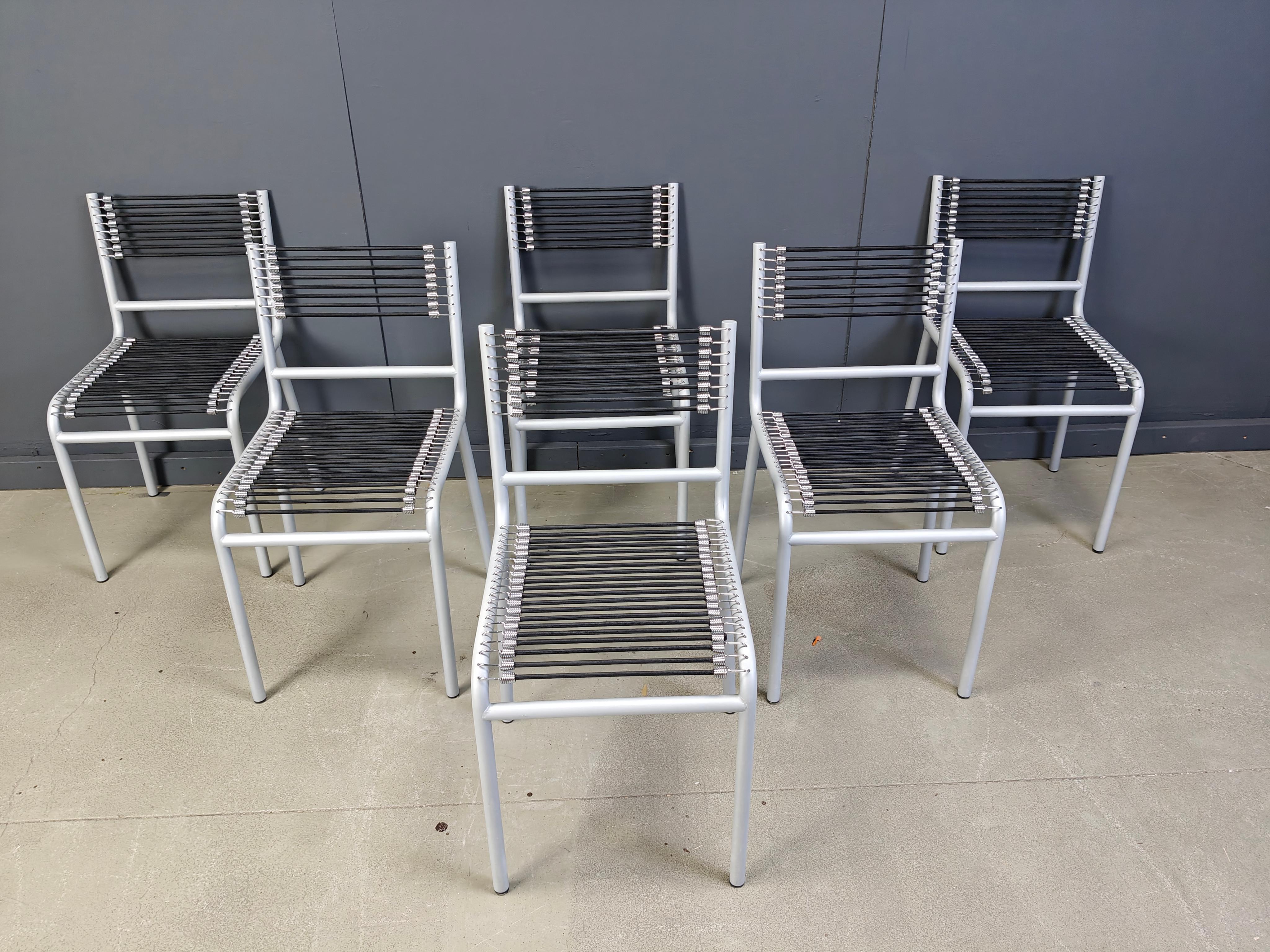 Ensemble de 6 chaises de salle à manger Sandow par Rene Herbst, années 1980 en vente 6