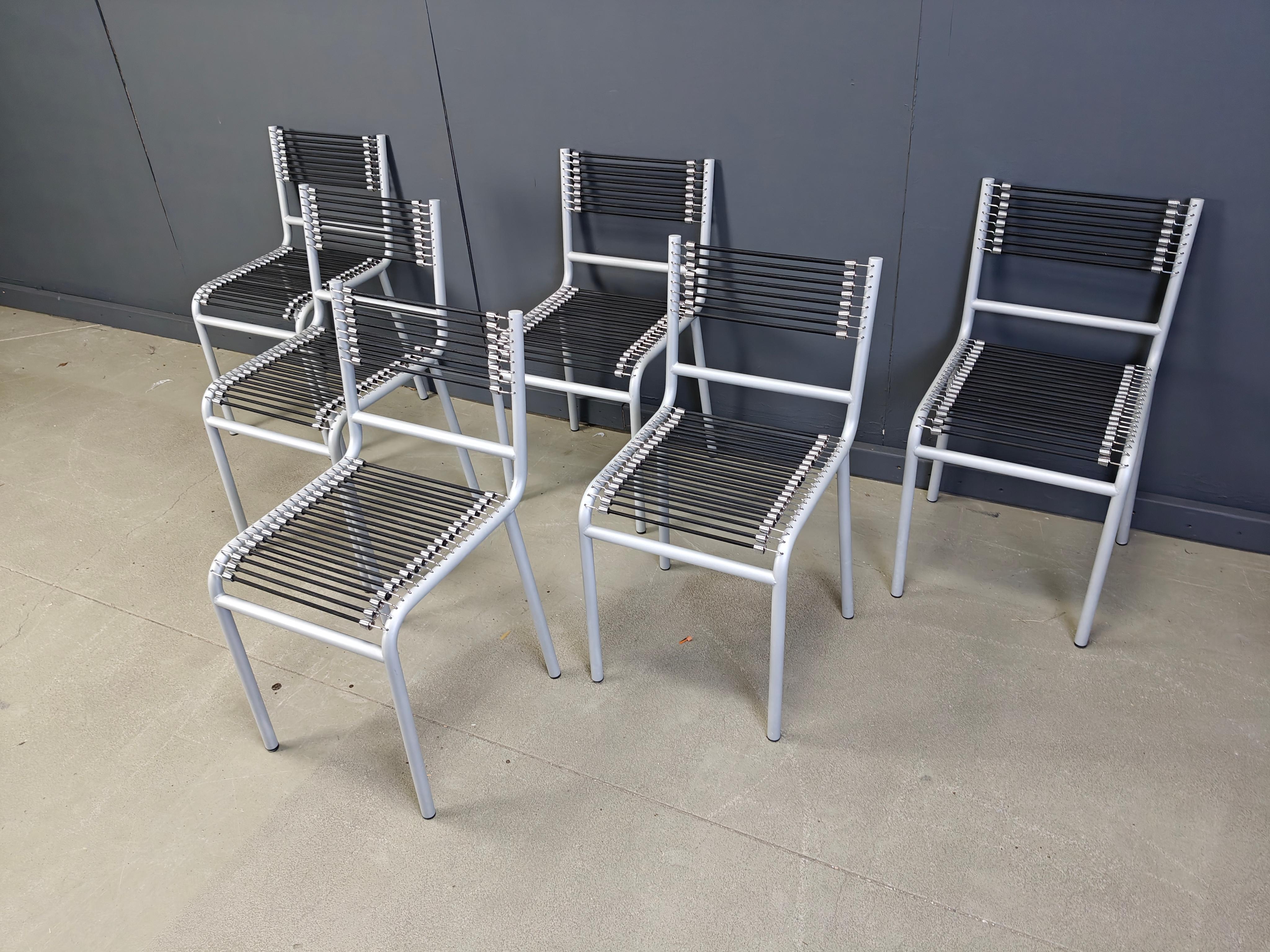 Métal Ensemble de 6 chaises de salle à manger Sandow par Rene Herbst, années 1980 en vente