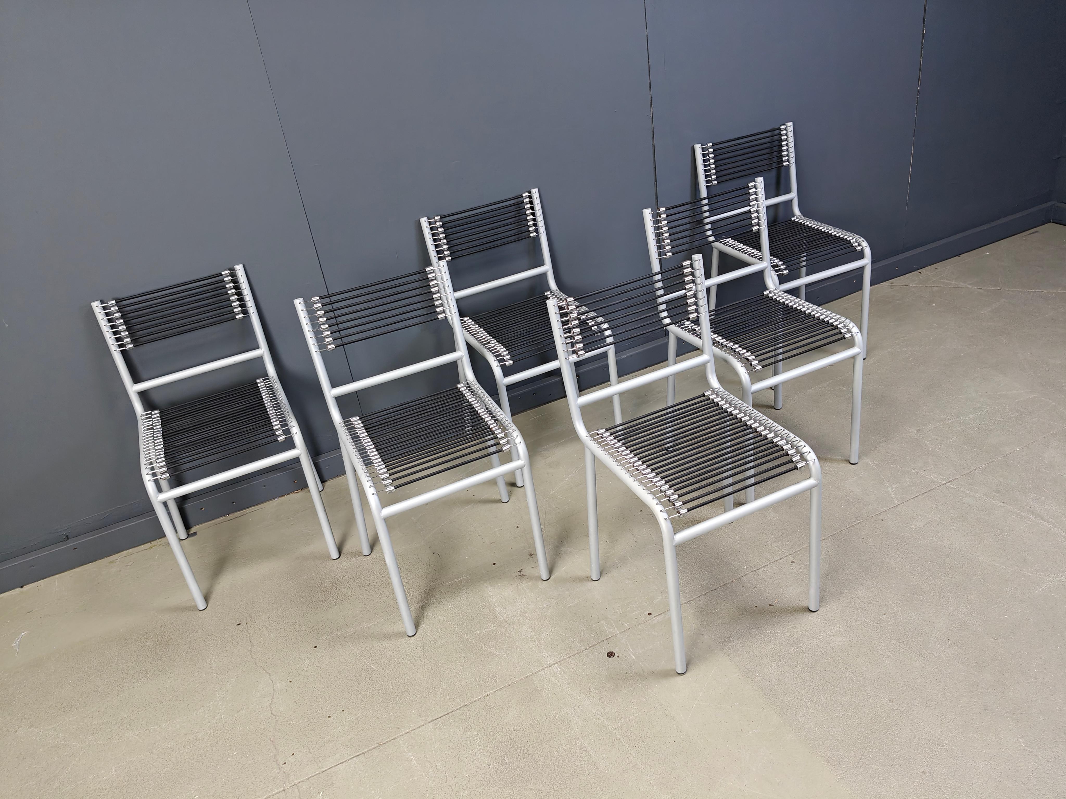 Ensemble de 6 chaises de salle à manger Sandow par Rene Herbst, années 1980 en vente 1