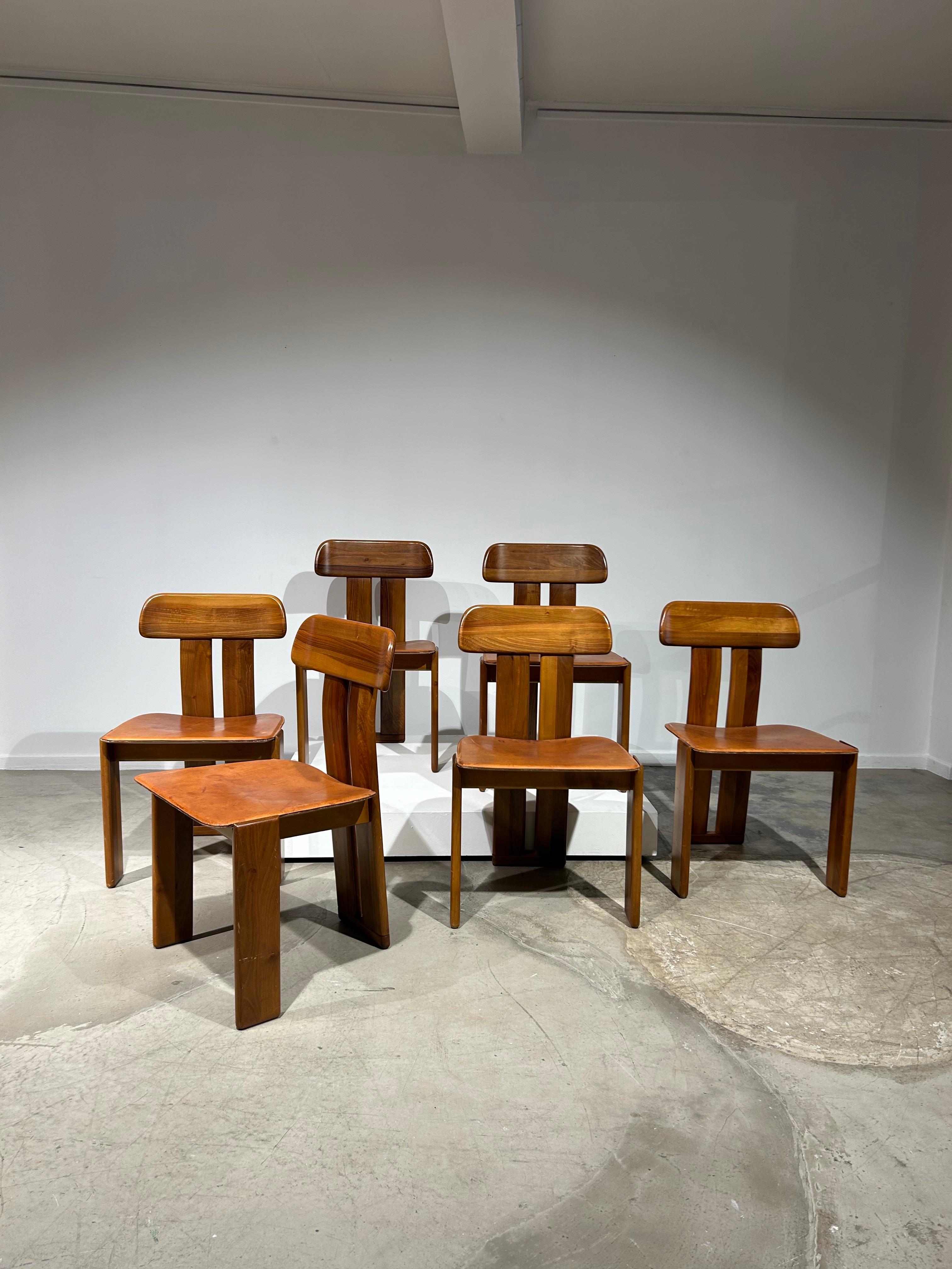 Leather Set of 6 Sapporo chairs by Mario Marenco for Mobilgirgi