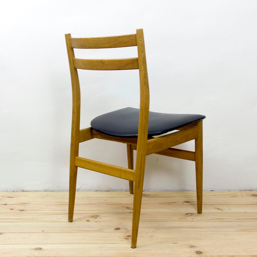Mid-20th Century Set of 6 Scandinavian Ash Wood Chairs with Black Upholstery For Sale