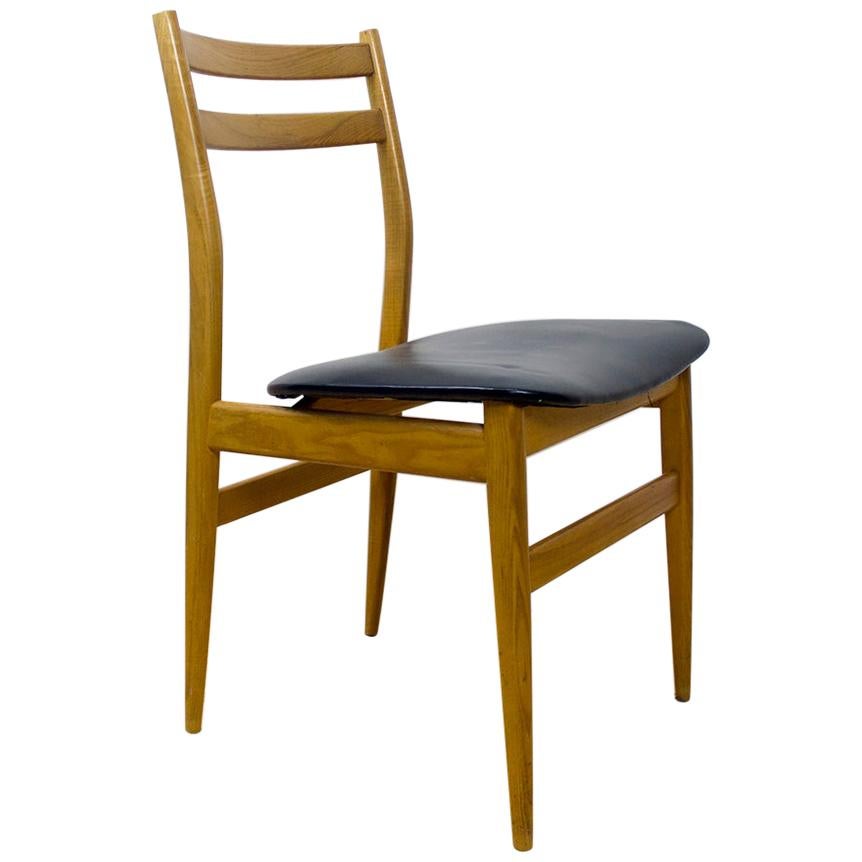 Set of 6 Scandinavian Ash Wood Chairs with Black Upholstery For Sale