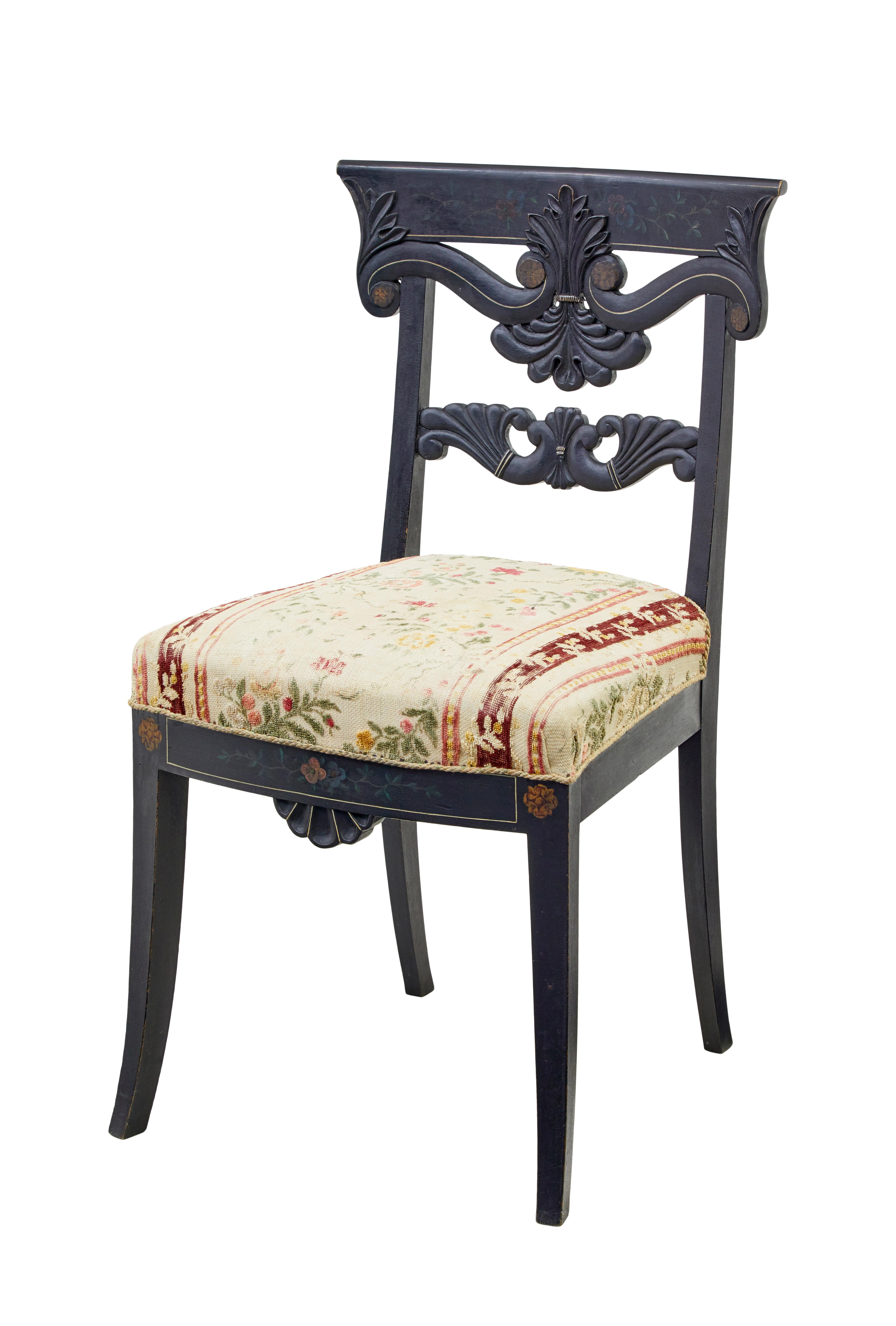 Victorian Set of 6 Scandinavian carved and hand painted dining chairs For Sale