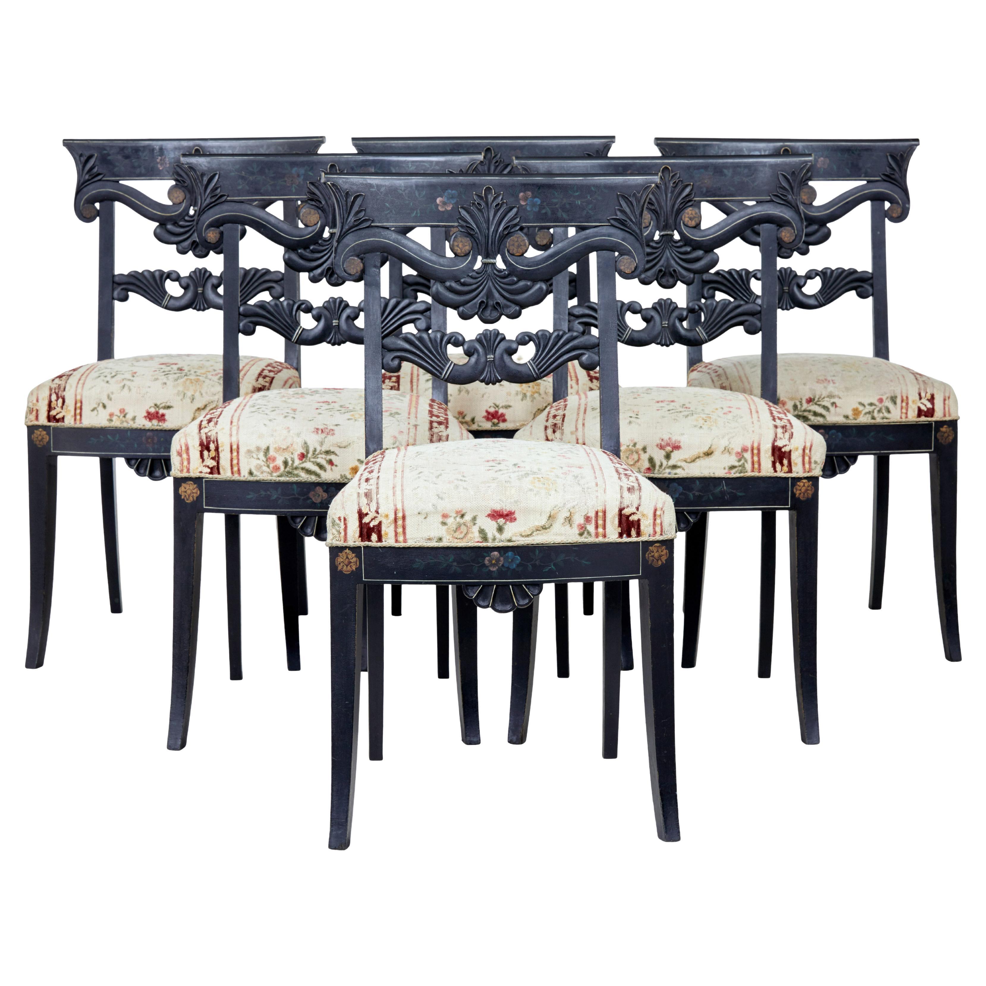 Incredibly Charming Set of 6 Hand Painted Shell Motife Hitchcock Dining