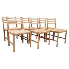 Ensemble de 6 chaises scandinaves avec assise en corde tressée par Kurt Ostervig