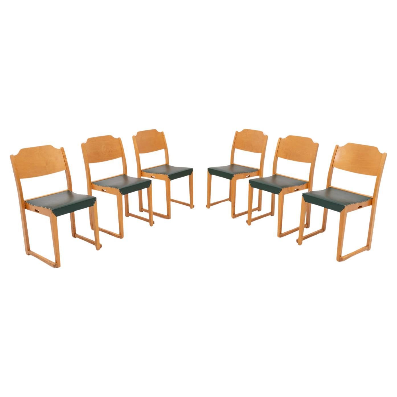 Set of 6 Scandinavian design Herman Seeck chairs for Asko, Finland 1950s For Sale