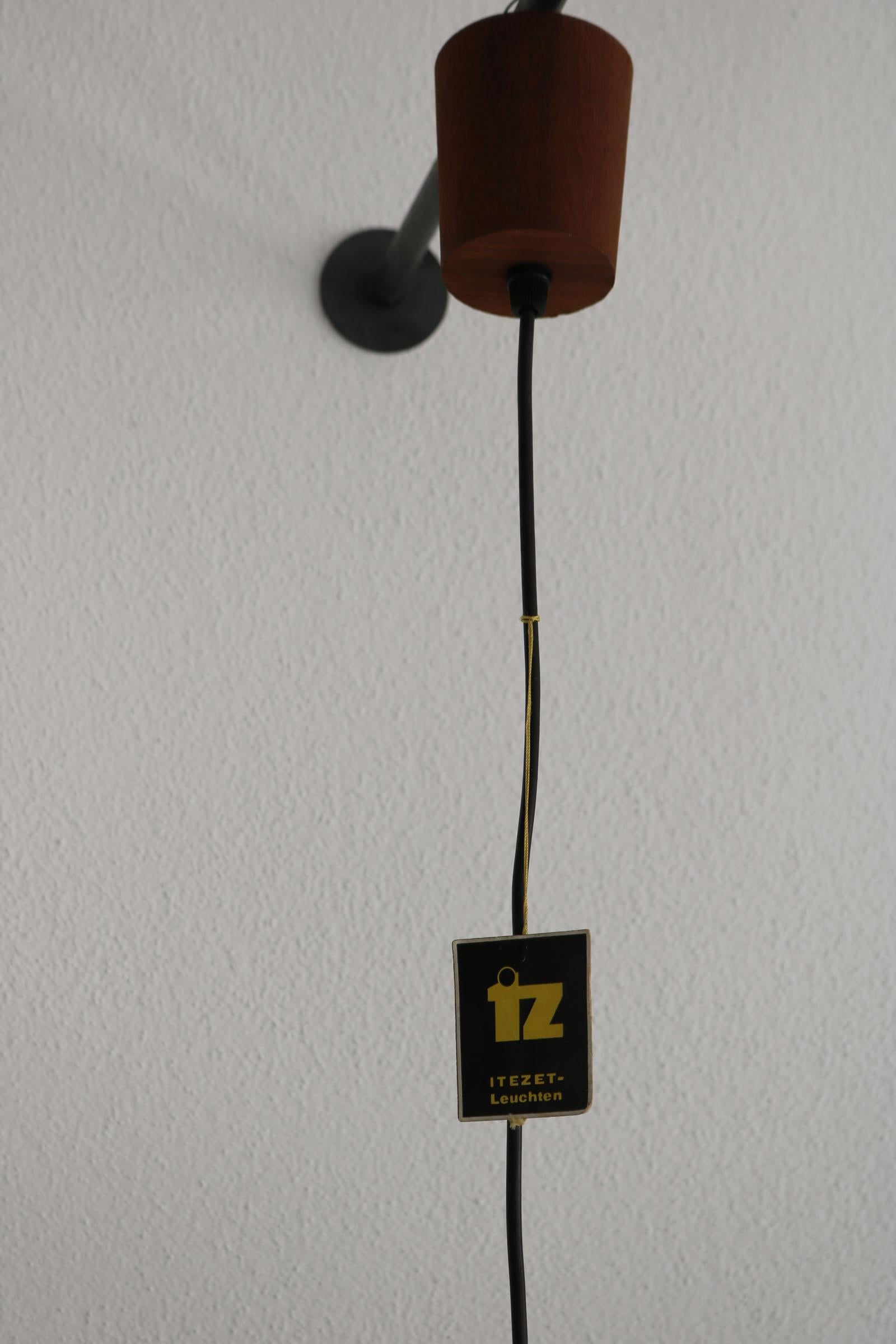 Set of 6 Scandinavian mid-century ceiling lamps made of teak & copper For Sale 12