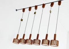 Juego de 6 lámparas de techo escandinavas de mediados de siglo de teca y cobre