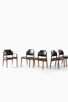 Set di 6 sedie da pranzo in stile scandinavo moderno in pelle di Arne Vodder, anni '60