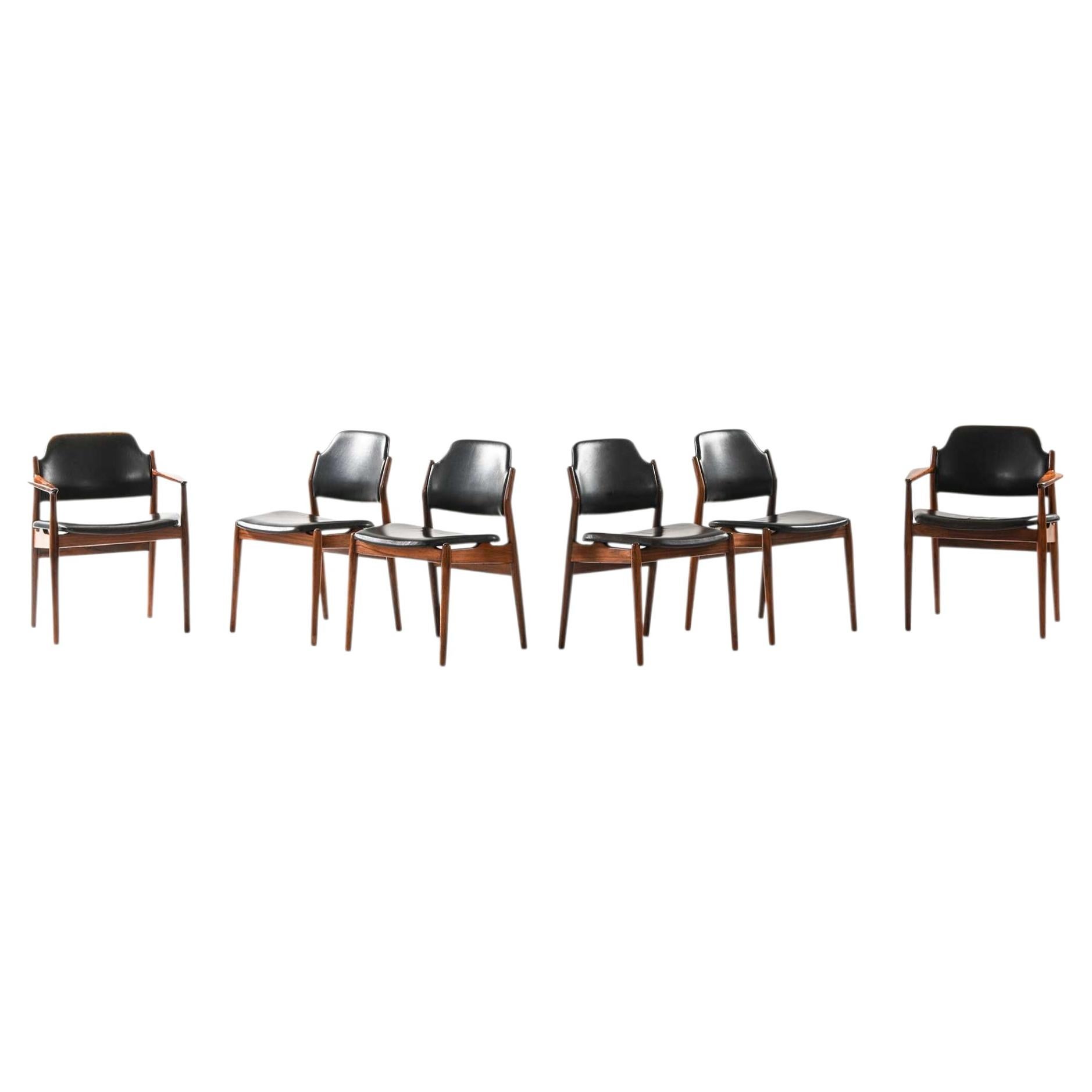 Set of 6 Scandinavian Modern Dining Chairs in Leather by Arne Vodder, 1960s For Sale