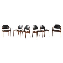 Set di 6 sedie da pranzo in stile scandinavo moderno in pelle di Arne Vodder, anni '60