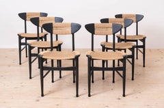 Set of 6 Scandinavian Modern Dining Chairs, Rope Seating and Backrest, 1960s