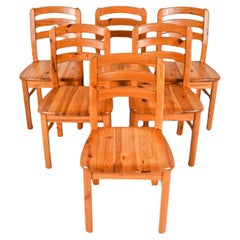 Retro Set of 6 Scandinavian modern dining pine sculpted dining chairs Sweden