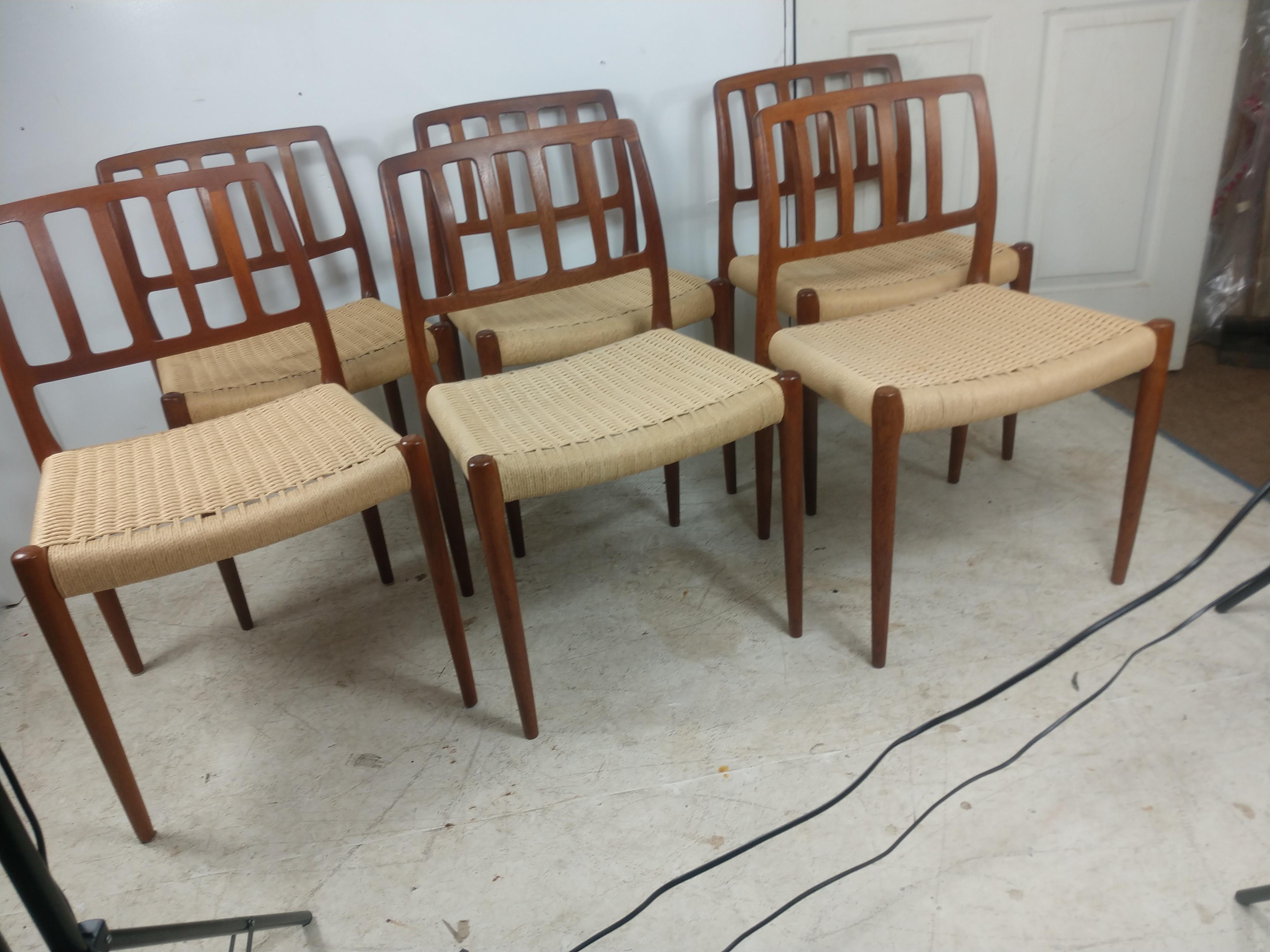 Set of 6 Scandinavian Modern Niels Otto Moller Teak & Woven Seats Dining Chairs 1