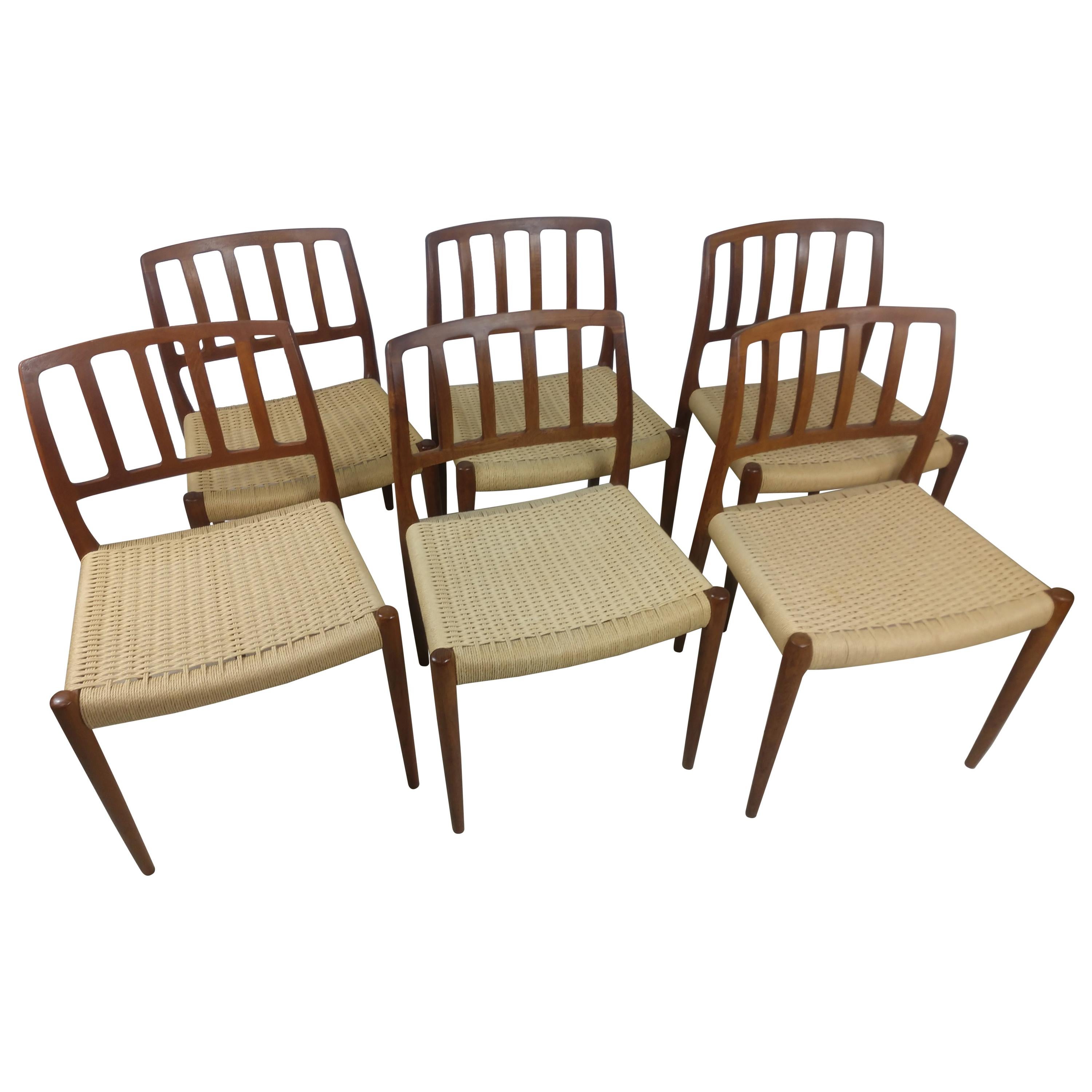 Set of 6 Scandinavian Modern Niels Otto Moller Teak & Woven Seats Dining Chairs