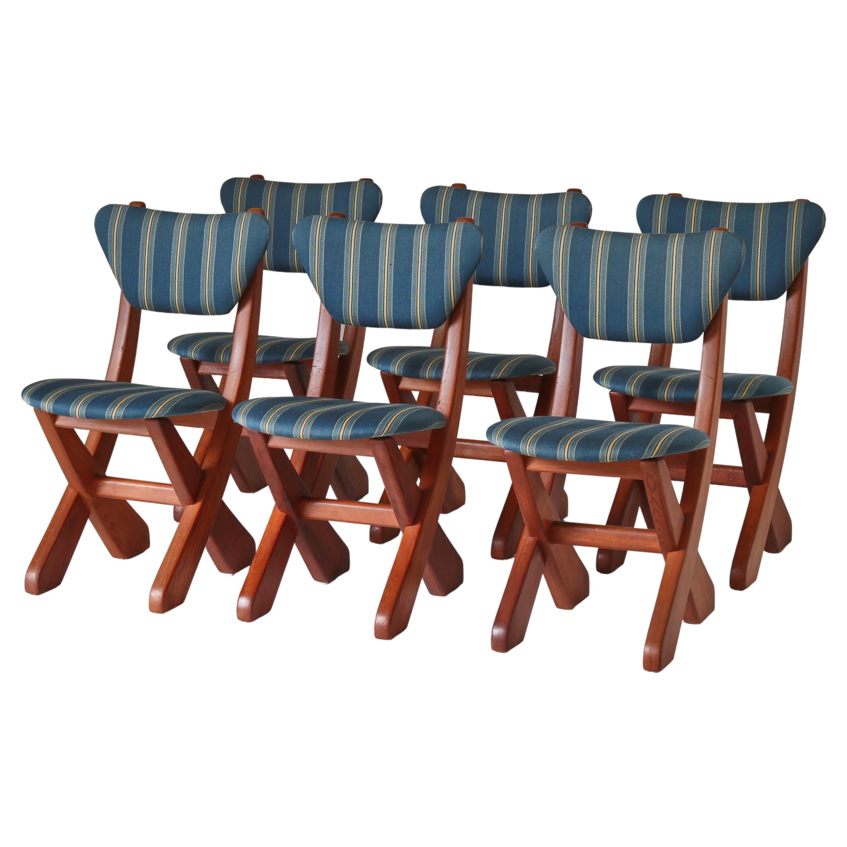 Ensemble de 6 chaises de salle à manger scandinaves modernes en bois de pin, Danemark, années 1960 en vente
