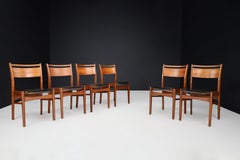 Set of 6 Scandinavian Modern Teak and Leather Dining Chairs, Denmark, 1960s