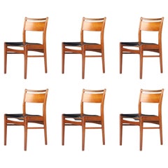Set di 6 sedie da pranzo moderne scandinave in teak e pelle, Danimarca, anni '60
