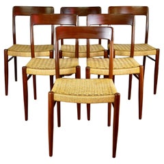 Vintage Set of 6 Scandinavian Rope and Teak Chairs in the Style of Niels Otto Moller