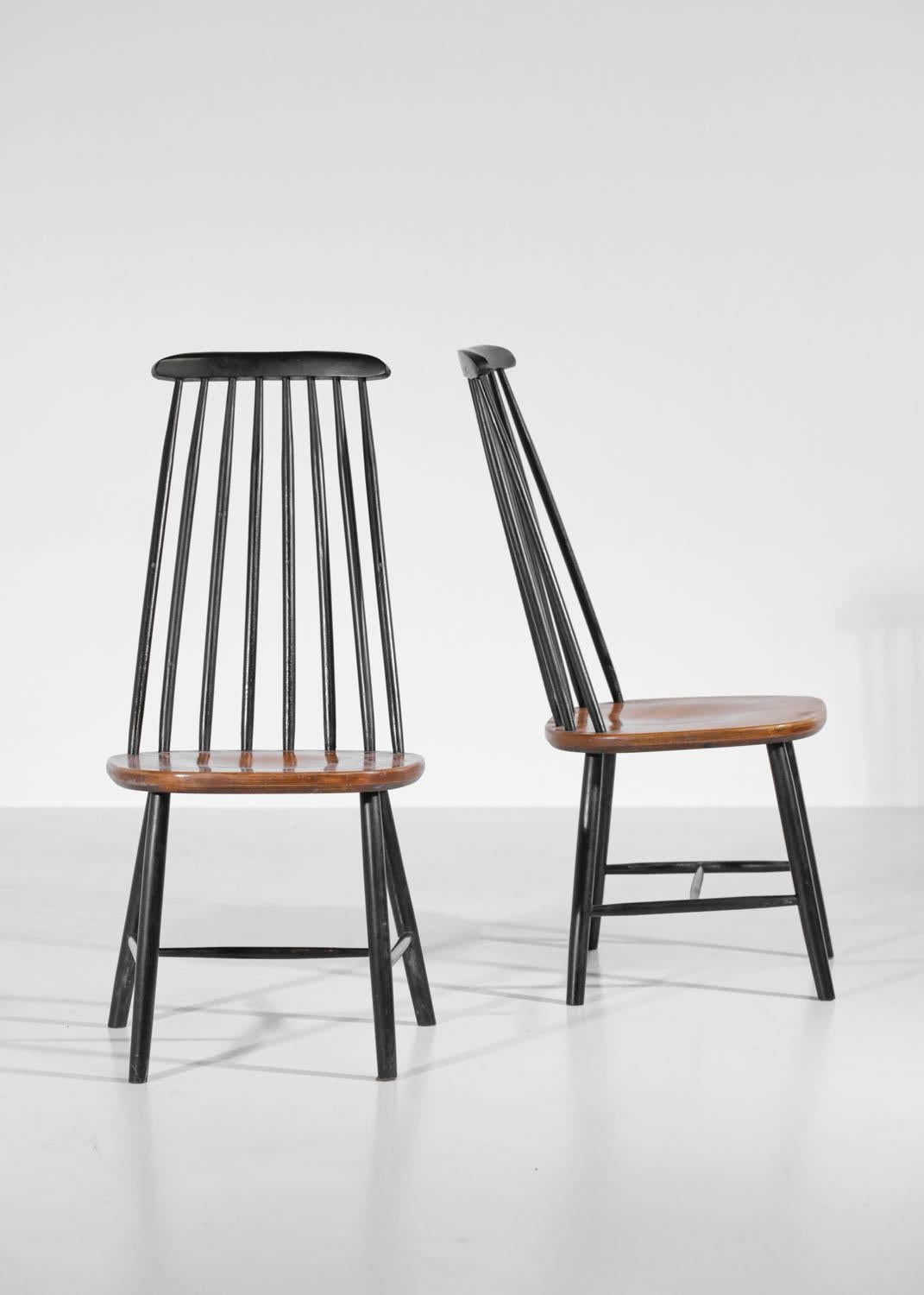 Set of 6 Scandinavian Solid Beechwood Chairs from the 60's Ilmari Tapiovaara, G For Sale 4