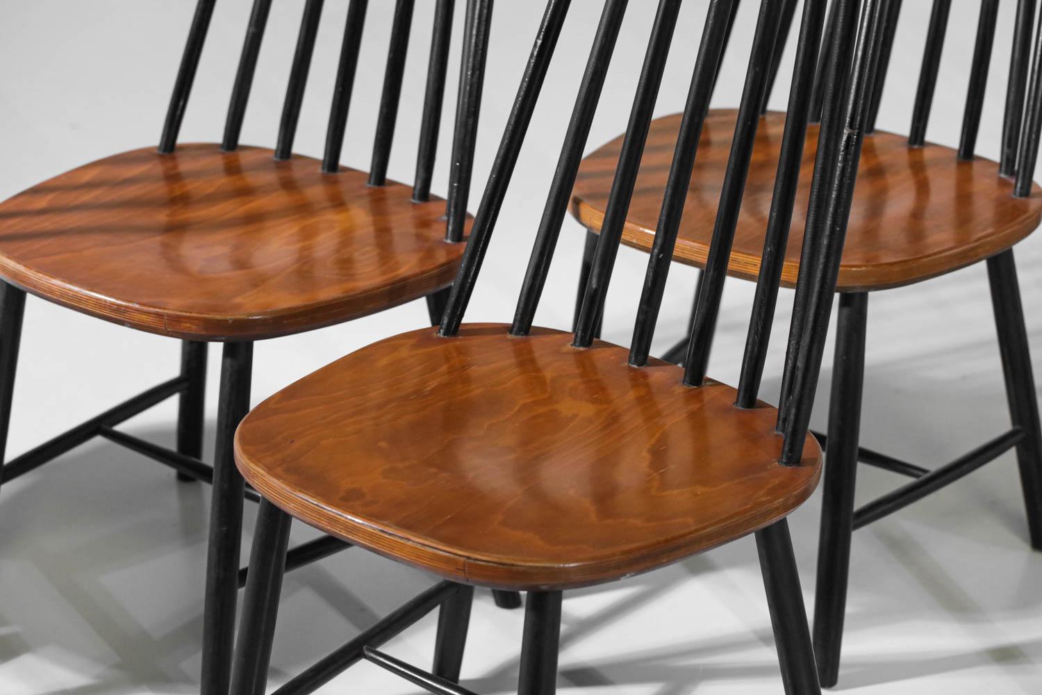 Finnish Set of 6 Scandinavian Solid Beechwood Chairs from the 60's Ilmari Tapiovaara, G For Sale