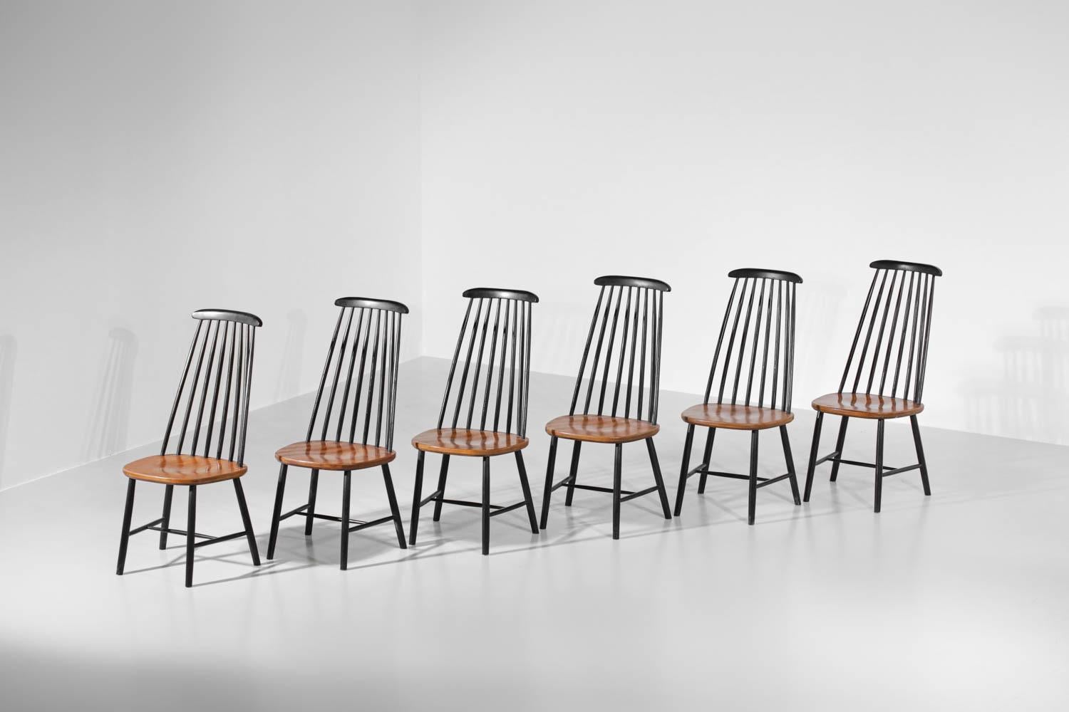 Set of 6 Scandinavian Solid Beechwood Chairs from the 60's Ilmari Tapiovaara, G For Sale 1