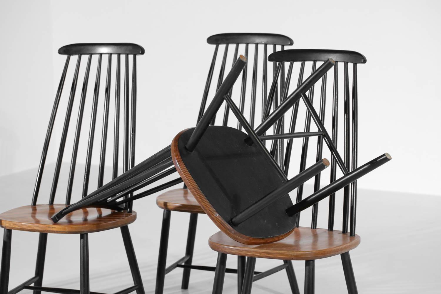 Set of 6 Scandinavian Solid Beechwood Chairs from the 60's Ilmari Tapiovaara, G For Sale 2