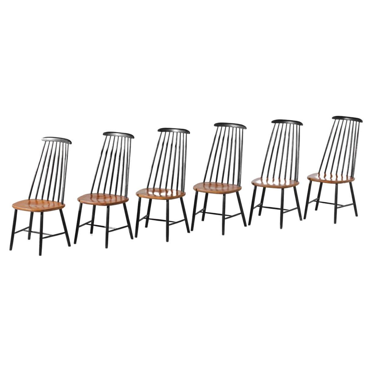 Set of 6 Scandinavian Solid Beechwood Chairs from the 60's Ilmari Tapiovaara, G For Sale