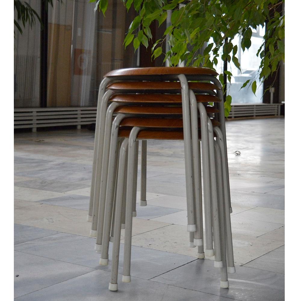 Mid-Century Modern Set of 6 Scandinavian Stackable Stools, 1950s