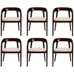 Set of 6, Scandinavian Style Dining Chairs in Dark Walnut and Beige Finish Set of 6, Scandinavian Style Dining Chairs in Dark Walnut and Beige Finish