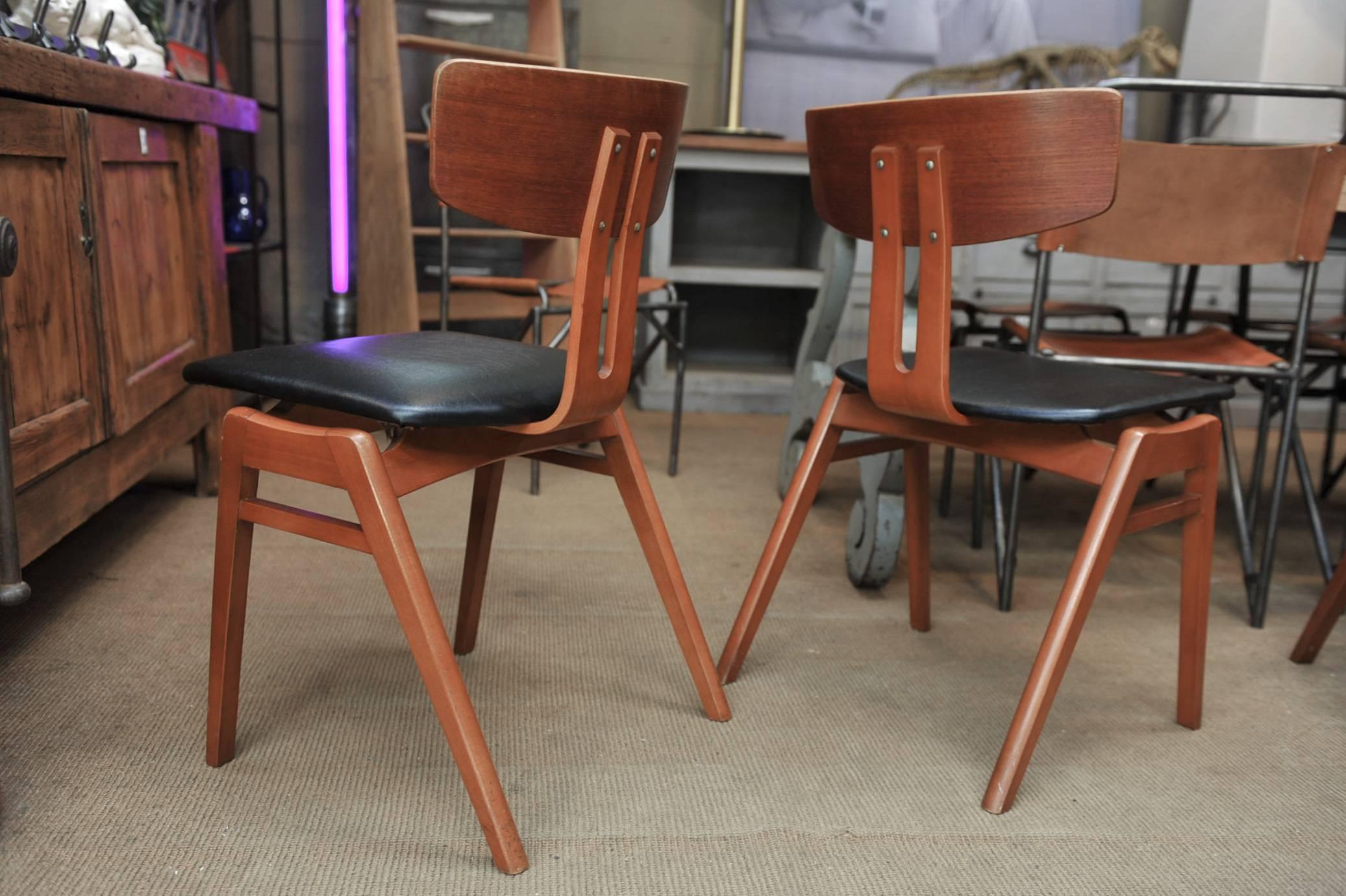 Faux Leather Set of Six Scandinavian Teak Chairs, 1960s
