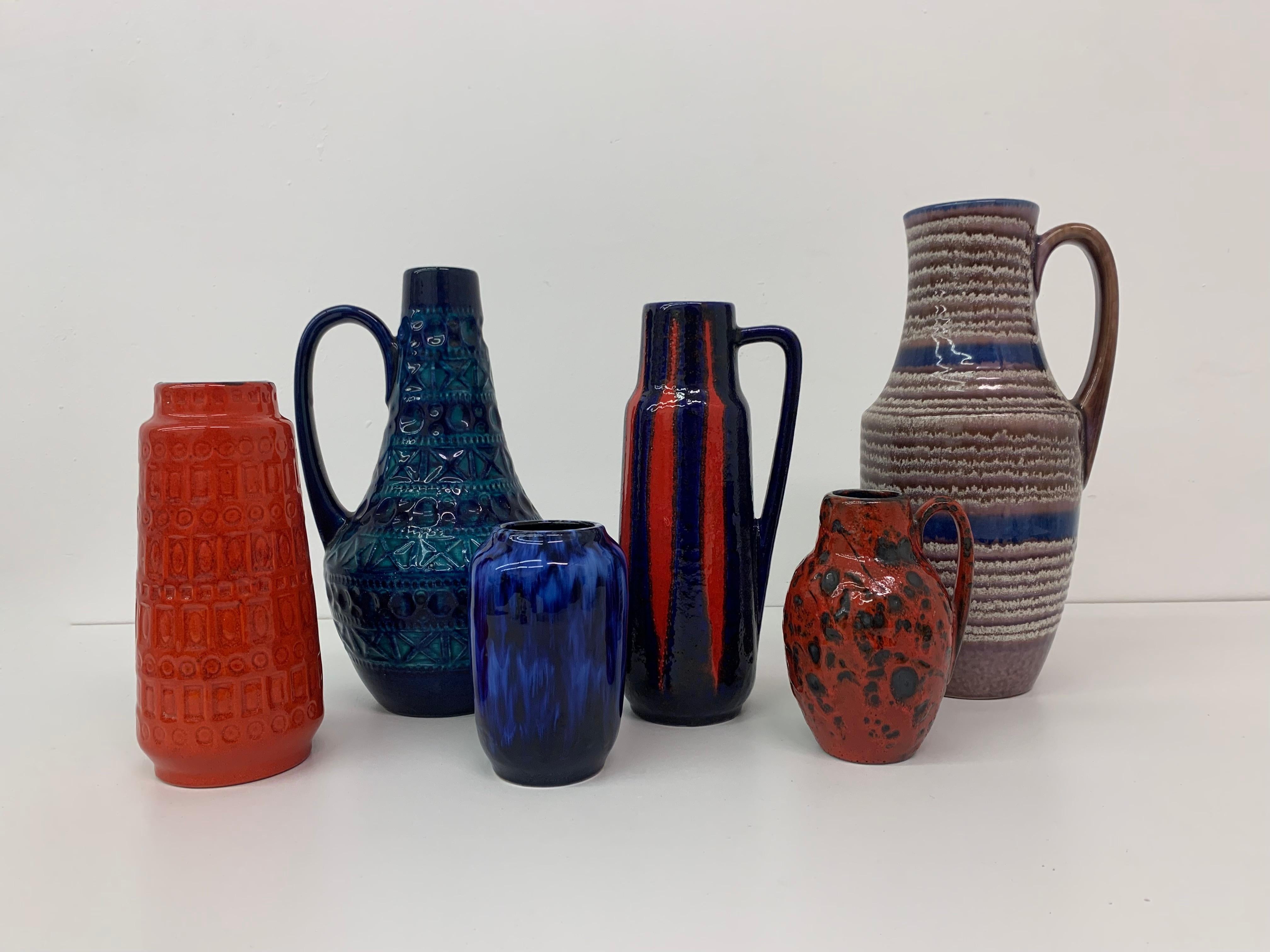 Scandinave moderne Ensemble de 6 vases en céramique de Scheurich, Allemagne de l'Ouest, années 1960 en vente