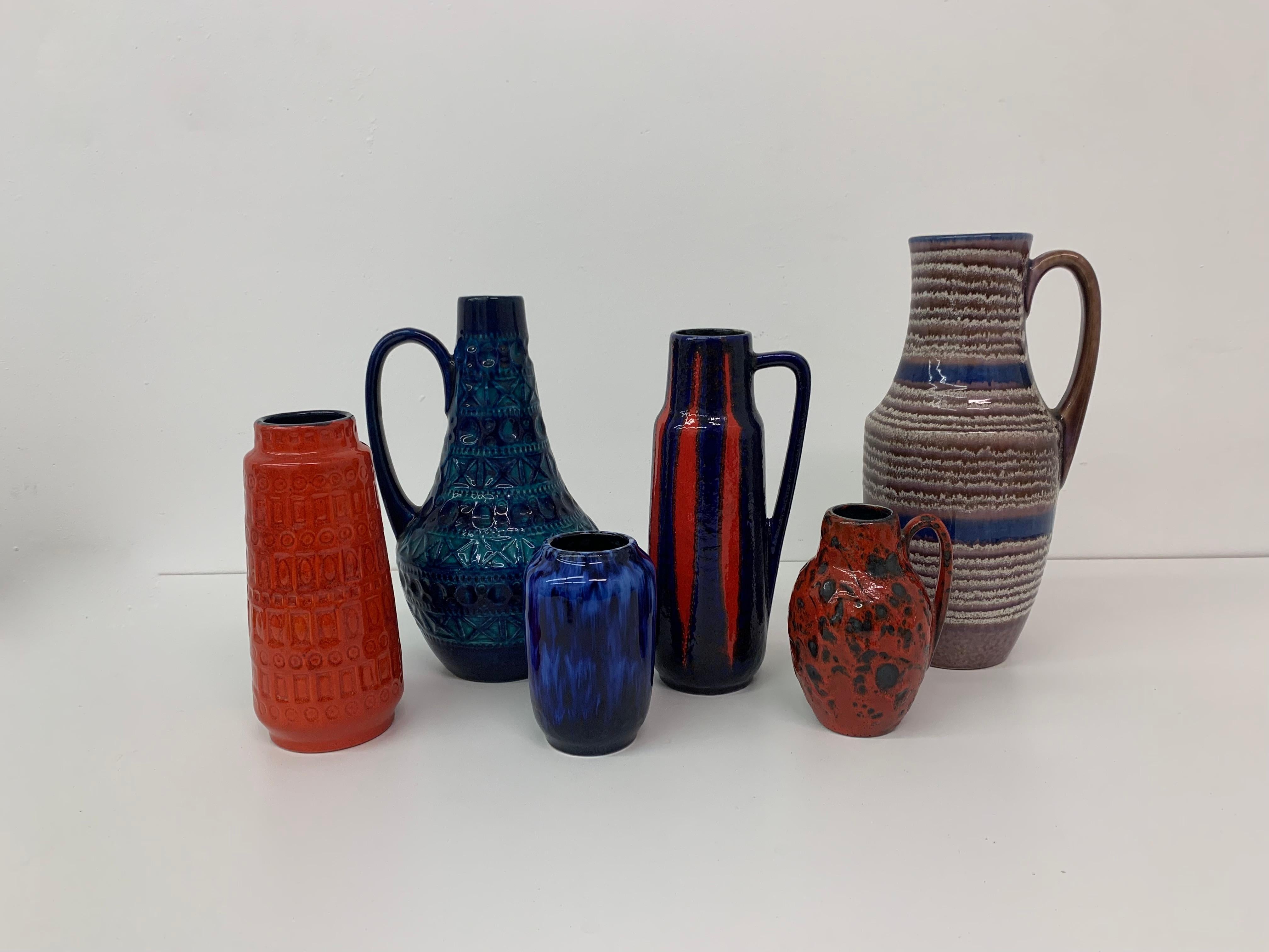 Mid-20th Century Set of 6 Scheurich West Germany Ceramic Vases, 1960s For Sale