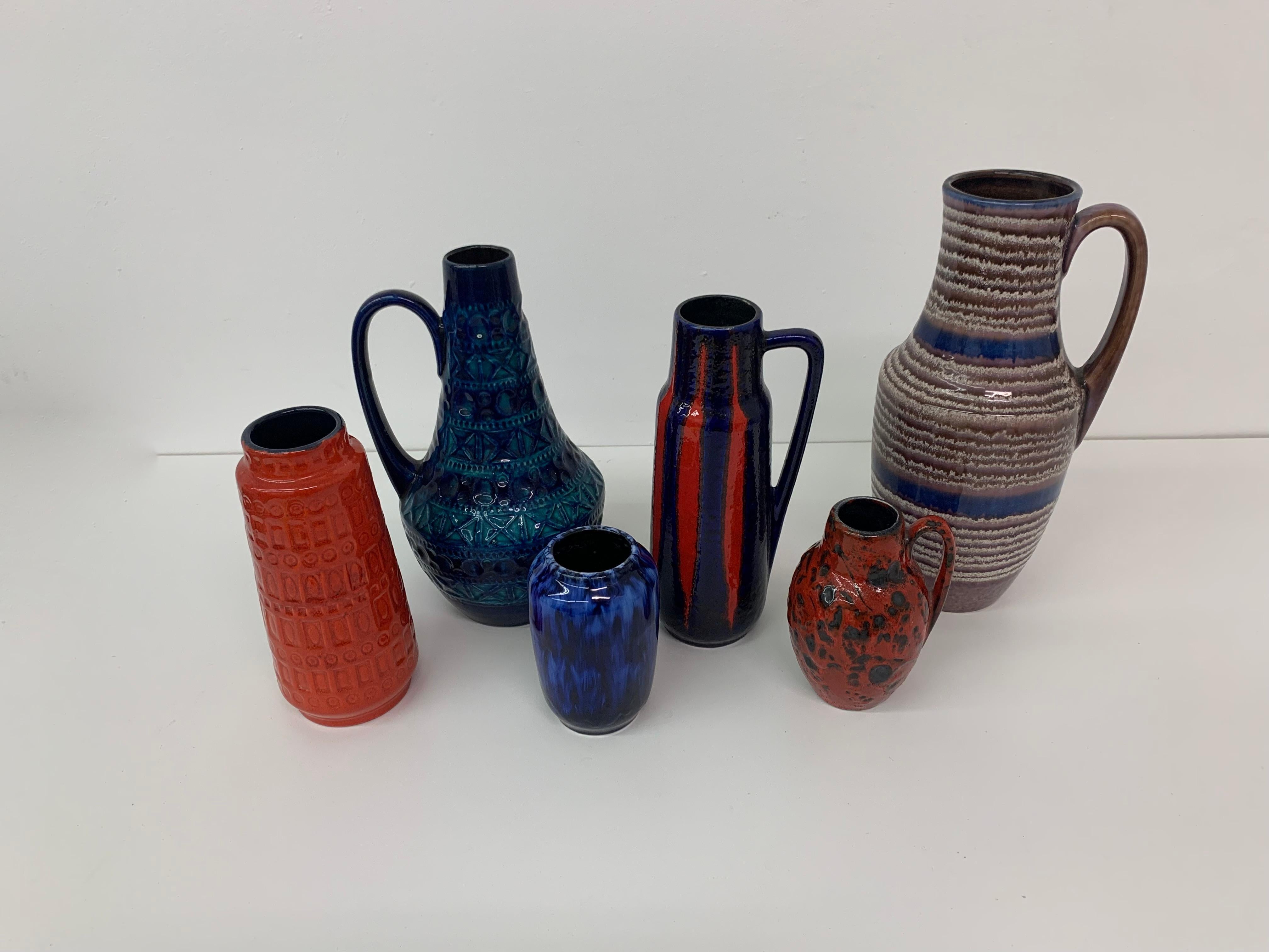 Milieu du XXe siècle Ensemble de 6 vases en céramique de Scheurich, Allemagne de l'Ouest, années 1960 en vente