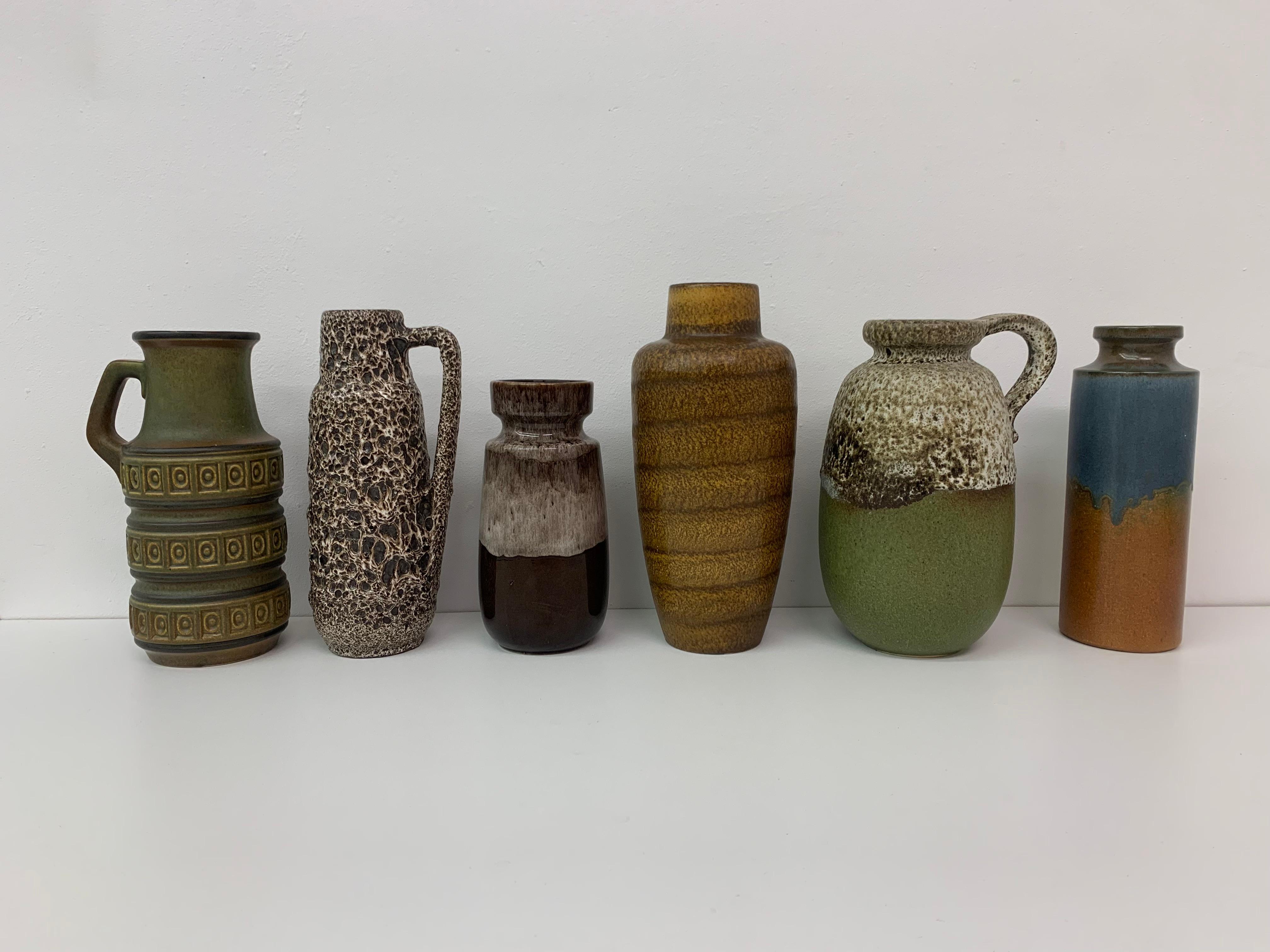 Mid-Century Modern Set of 6 Scheurich West Germany Vases, 1970s For Sale