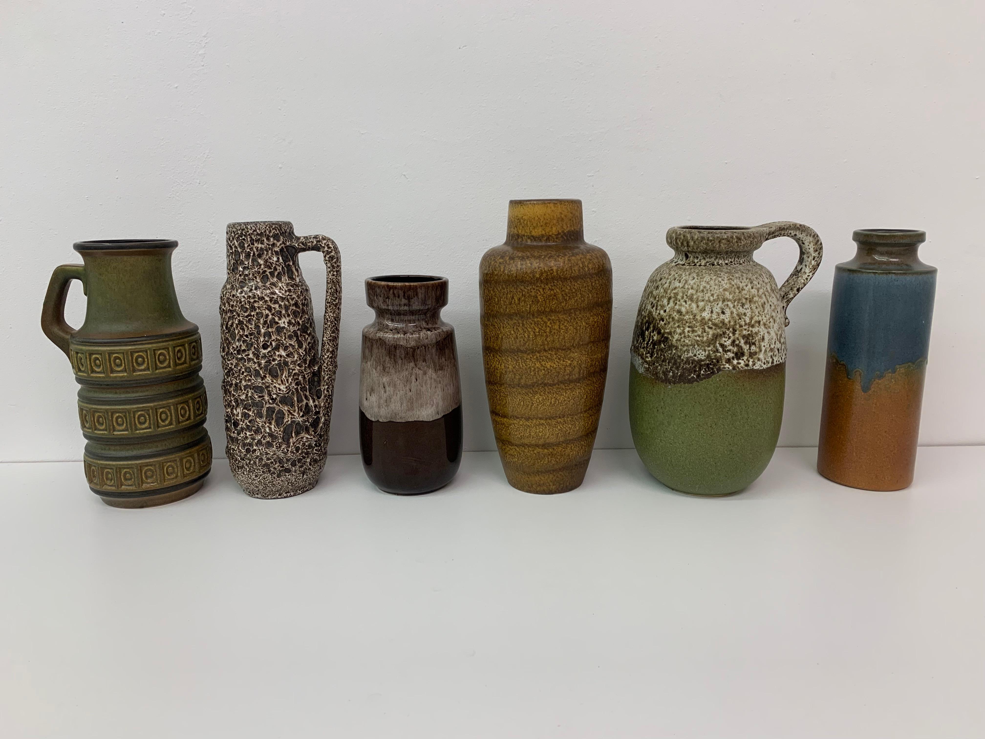 Ceramic Set of 6 Scheurich West Germany Vases, 1970s For Sale