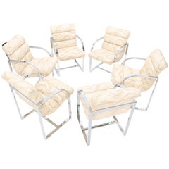 Set of 6 Scoop Shape Seats Chrome Dining Milo Baughman Room Chairs