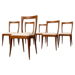 Lot de 6 chaises de salle à manger sculpturales en caviúna et bouclé, Giuseppe Scapinelli, 1955