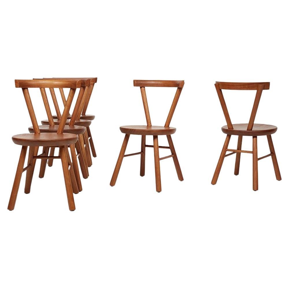 Ensemble de 6 chaises de salle à manger sculpturales dans le style de Charlotte Perrriand en vente