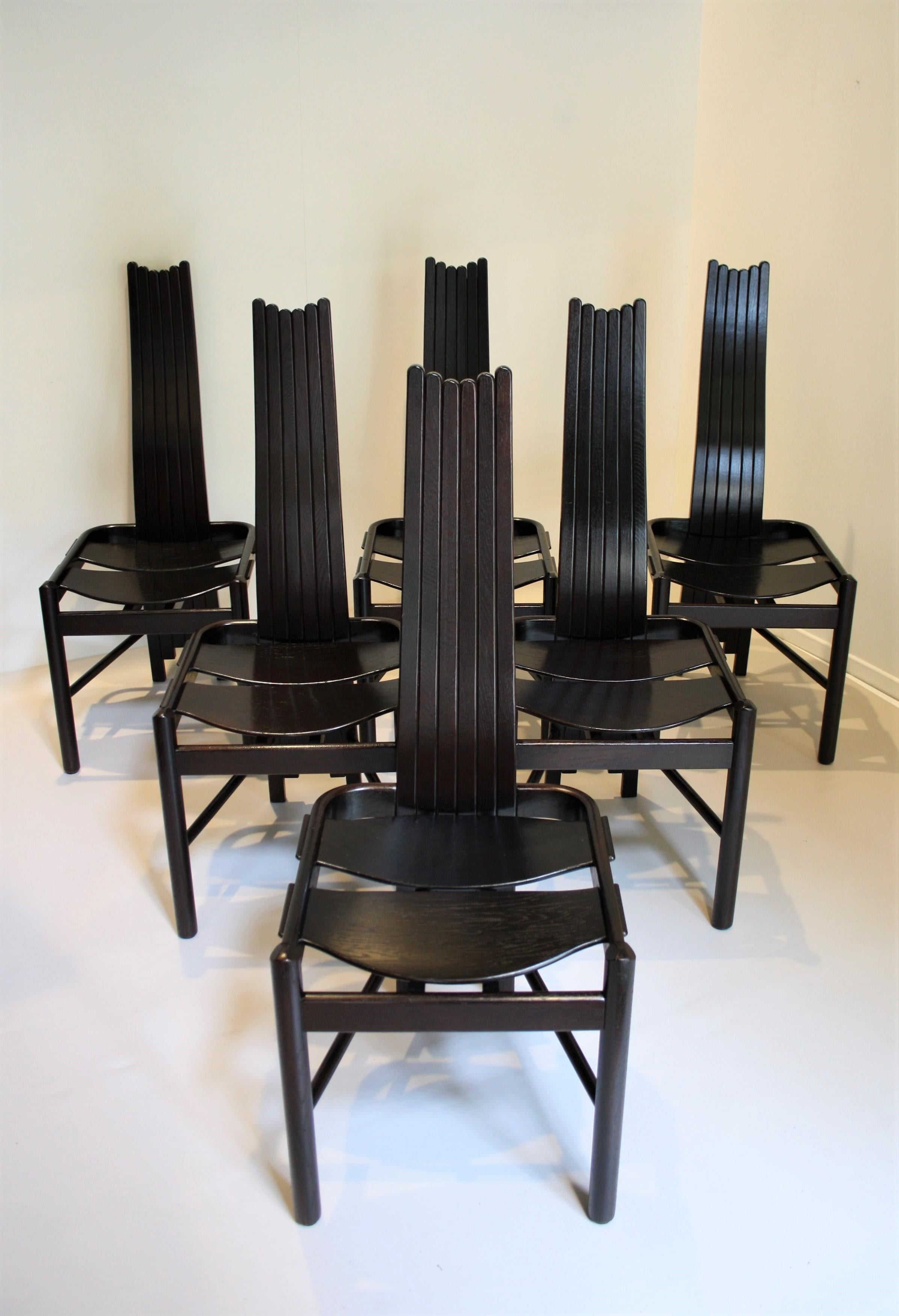 Post-Modern Set of 6 Sculptural Highback Dining Chairs
