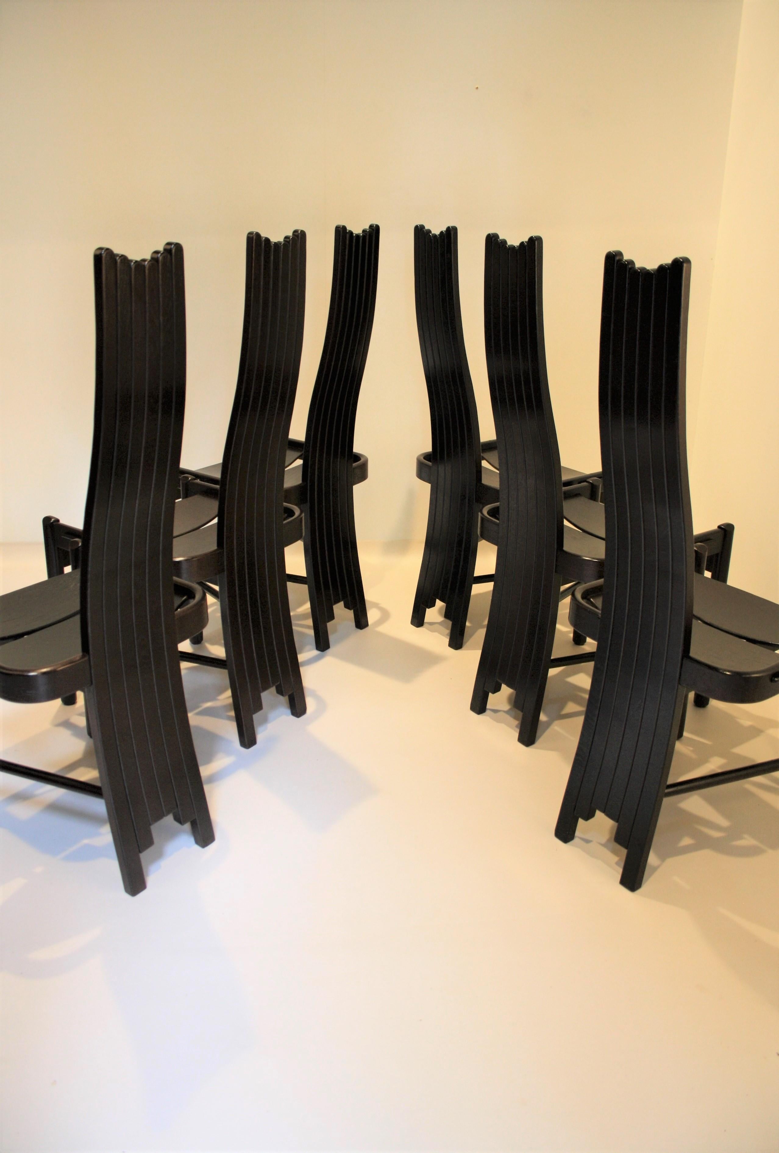 Italian Set of 6 Sculptural Highback Dining Chairs