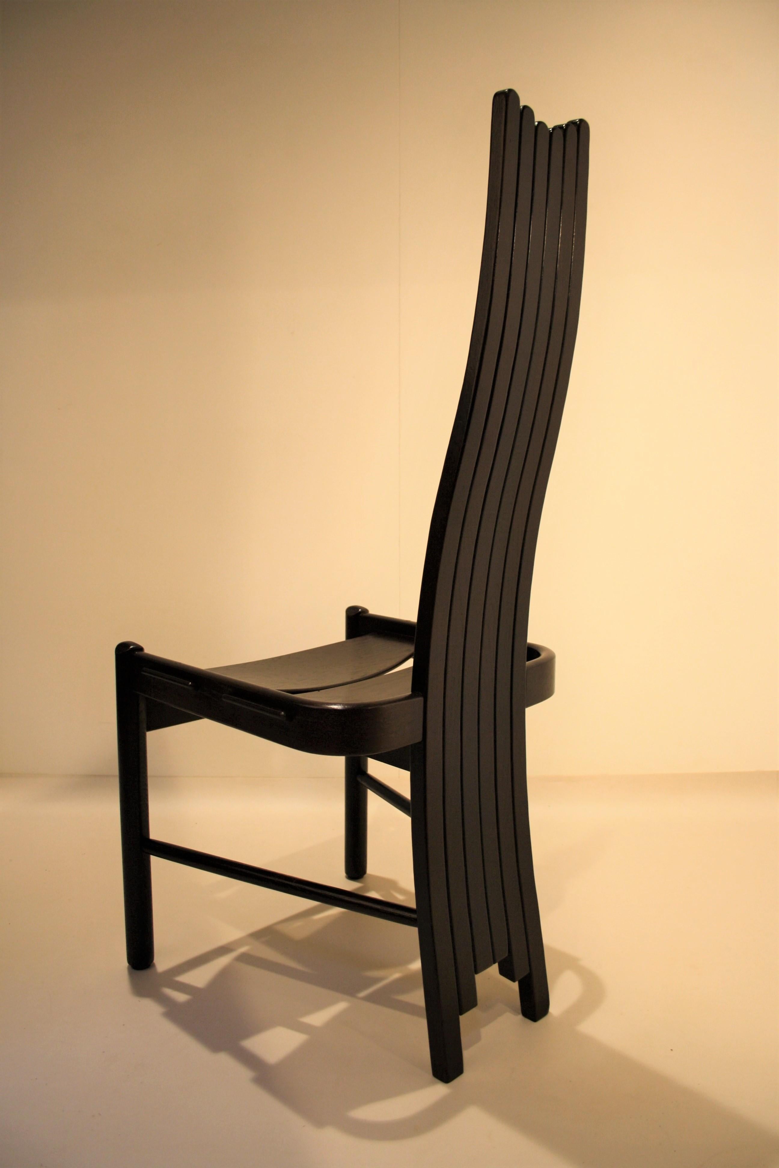 Oak Set of 6 Sculptural Highback Dining Chairs