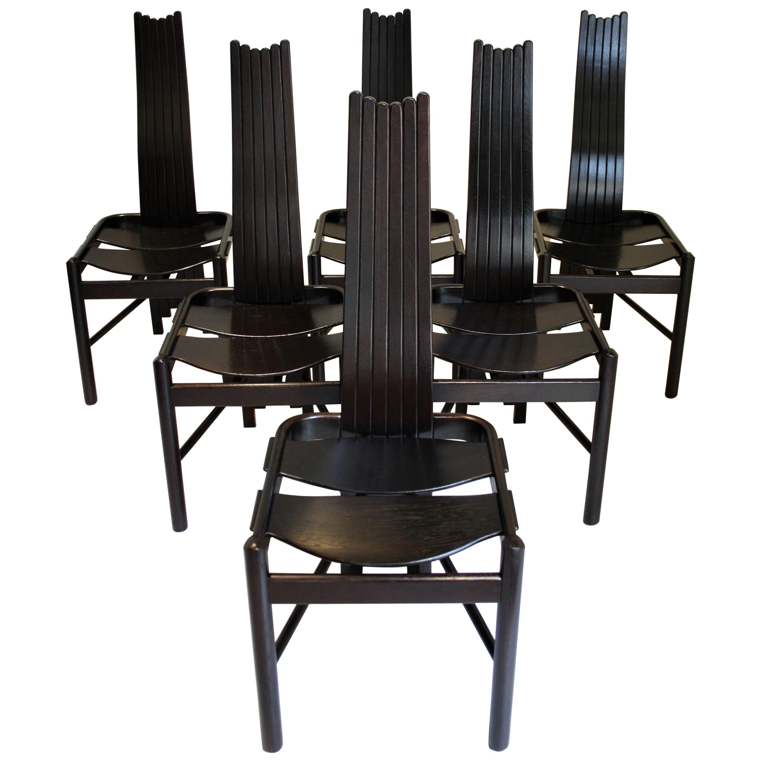 Set of 6 Sculptural Highback Dining Chairs