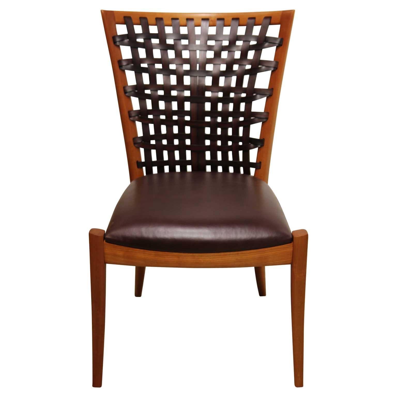 Set of 6 Sculptural Modern Dining Chairs with Woven Leather by Roger Deatherage In New Condition In Houston, TX