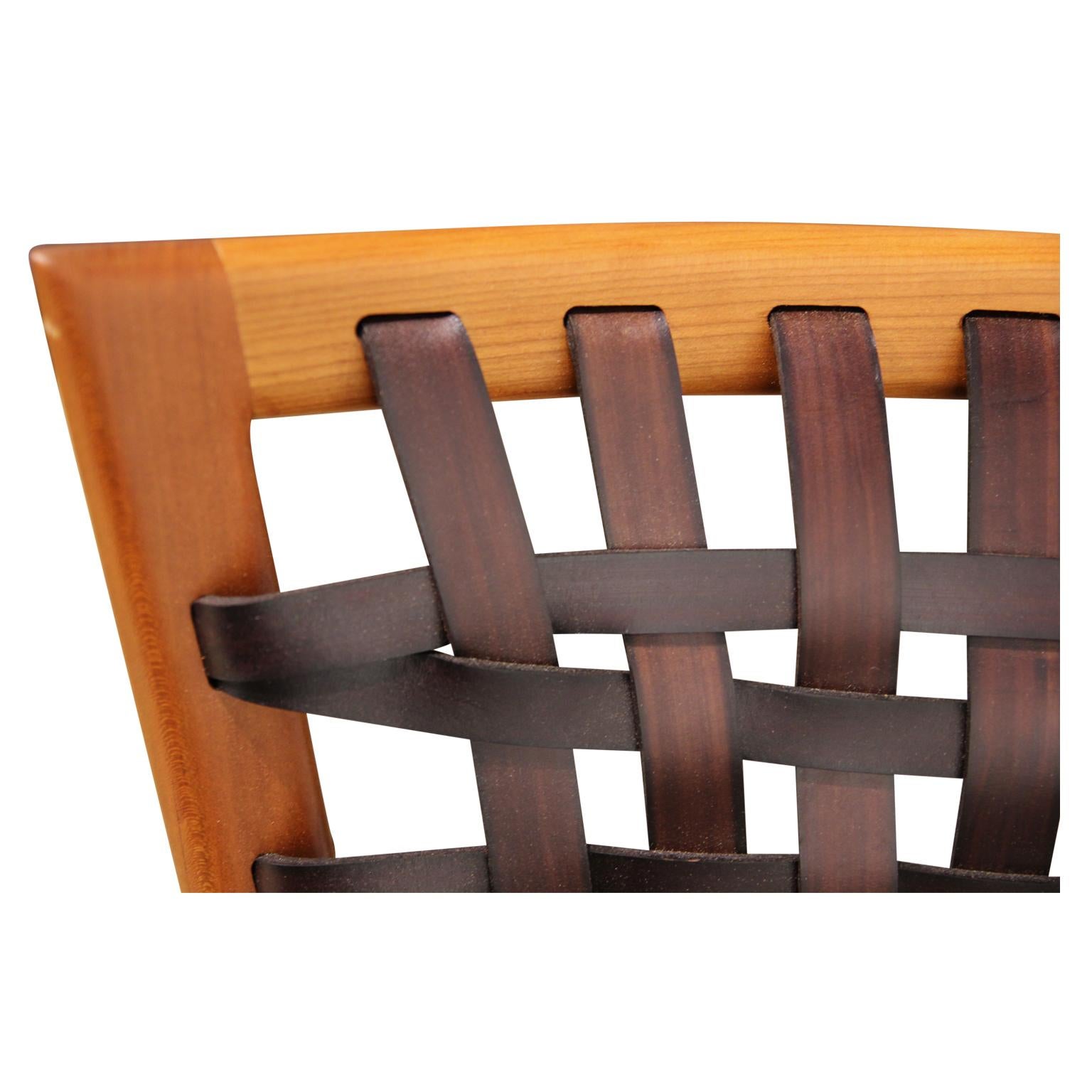 Set of 6 Sculptural Modern Dining Chairs with Woven Leather by Roger Deatherage 1